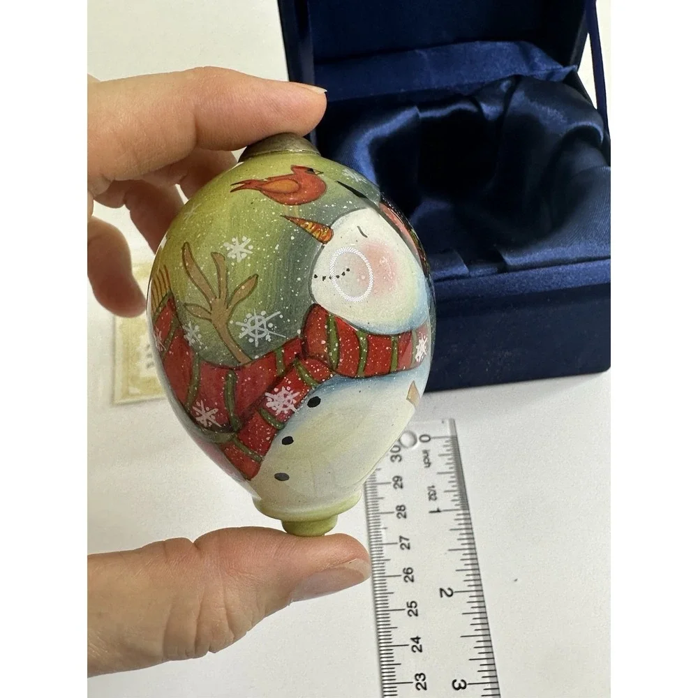 Ne'Qwa Art Hand painted Glass Christmas Ornament‎ Teardrop Snowman